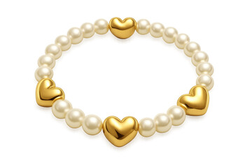Obraz premium Pearl and gold heart bracelet on transparent background