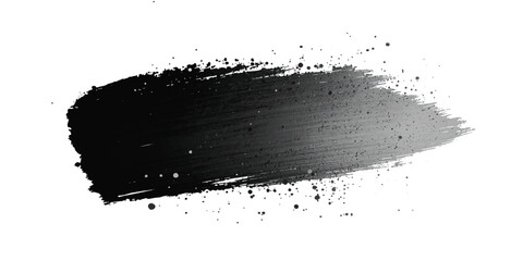 Abstract black and gray ink brush stroke on white background with dynamic sweeping motion and splatter effects. Line, box, brushes, grunge, paint, page, border. Vector brush stock illustrator.
