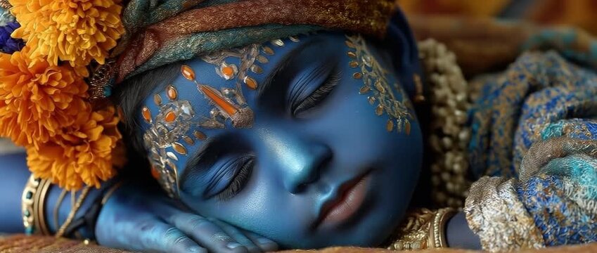 Sleeping Krishna Janmashtami baby Lord Krishna, an Indian deity honoured during a Hindu holiday