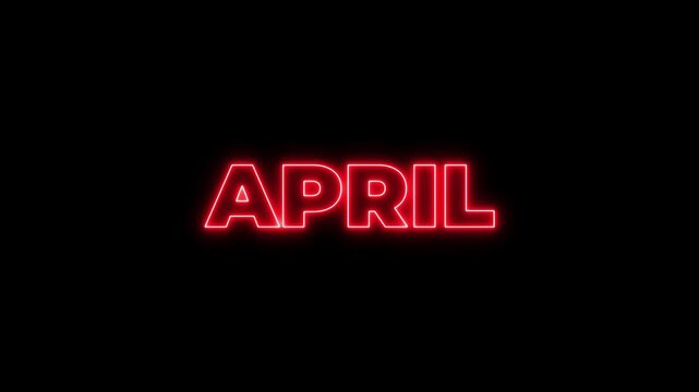 Neon april text animation on black background.april month neon line text concept. animated text effect with high visual impact. april neon looping animation. 3nd month of