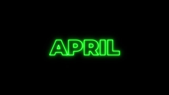 Neon april text animation on black background.april month neon line text concept. animated text effect with high visual impact. april neon looping animation. 3nd month of