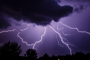Dramatic thunderstorm bolts illuminating night high resolution picture