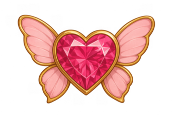Pink heart gemstone with golden wings illustration