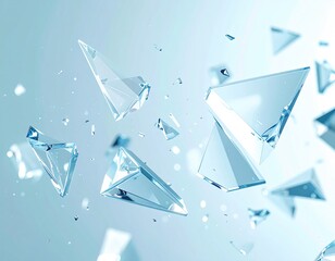 Glass shards float in cool, hazy space