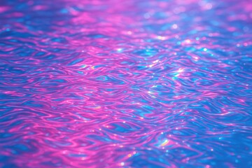 Rippling water surface with pink and blue neon light reflections and bokeh effect, aquatic abstract background, vibrant liquid shimmer, glowing water texture