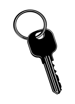black and white key on a keychain without background