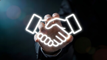 Handshake symbol in glowing outline