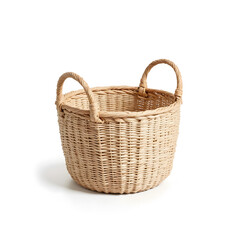 Obraz premium Minimalist wicker storage basket on white background, home organization