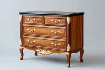 Ornate wooden chest of drawers with rococo gold details