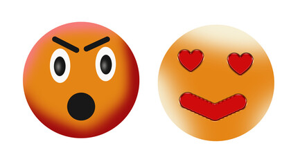 Angry and love emoji faces expressing contrasting human emotions