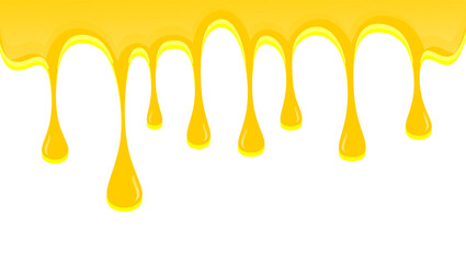 Wavy honey drip illustration. Honey border fresh dripped illustration background. Honey dripping on white background. Dripping ice cream illustration. Melting syrup illustration. © Predi