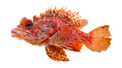 Red scorpion fish vibrant spiny marine species with detailed rough textured scales isolated on white background