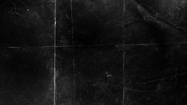 Black Grunge Folded Paper Texture Animation.Vintage dirty white paper background with creases and wrinkles. Abstract textured motion overlay ideal for retro designs, stop motion effects, and video 