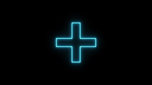 glowing Neon line plus symbol icon simple positive plus icon animation. Business counting add motion. positive technology sign. medical cross icon animation, neon plus sign icon, Plus neon sign
