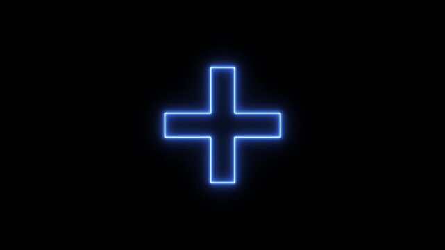 glowing Neon line plus symbol icon simple positive plus icon animation. Business counting add motion. positive technology sign. medical cross icon animation, neon plus sign icon, Plus neon sign