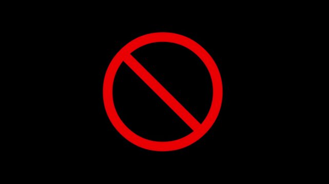 Abstract International prohibition mark. Ban forbidden sign. Traffic pictogram of Crossed out red circle. Warning, stop or no entry forbidden red circle and line symbol icon animation