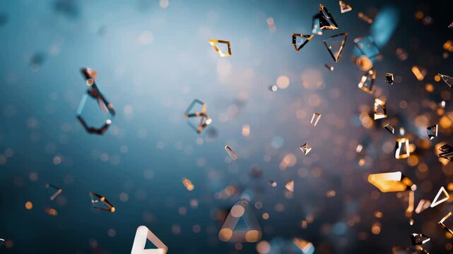 Shattered glass with suspended flying shards and dramatic motion blur on blue background for impactful breakage and destruction concept