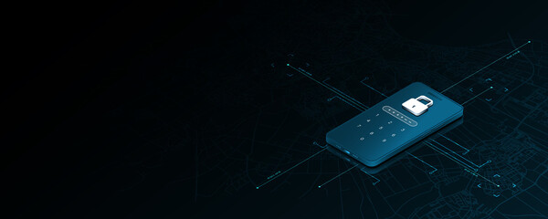 Mobile phone technology background image, network connection concept, cyber security