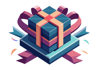 Isometric low poly gift box with ribbon and bow, geometric present