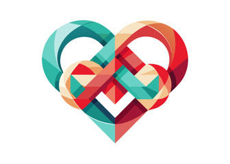 Abstract geometric intertwined heart, colorful low poly knot design