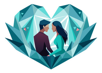 Couple in geometric low poly heart, love, romance, Valentine's Day