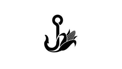 Black silhouette of an anchor with a wheat ear on a white background.