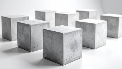 Gray concrete cubes on a white surface