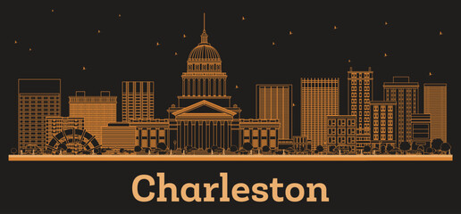 Outline Charleston West Virginia City Skyline with orange Buildings. Illustration. Business Travel and Tourism Concept with Modern Architecture. Charleston Cityscape with Landmarks.