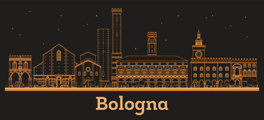 Outline Bologna Italy City Skyline with orange Buildings. Illustration. Business Travel and Tourism Concept with Historic Architecture. Bologna Cityscape with Landmarks.