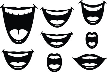 Cartoon mouth expressions in black and white a vector illustration of various open mouths showing different emotions and vocalizations