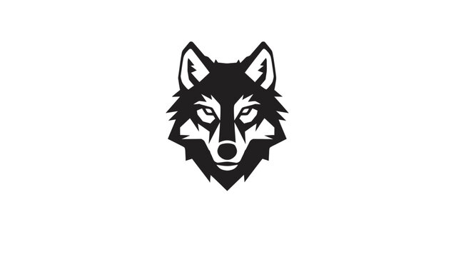 Black and white wolf head illustration on a solid white background