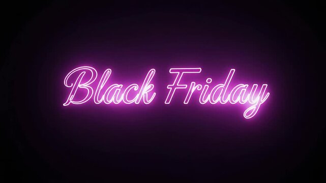 A neon sign displays the words "Black Friday" in a stylish script font against a dark background.