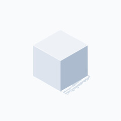 Isometric White Cube with Shadow on Light Background.