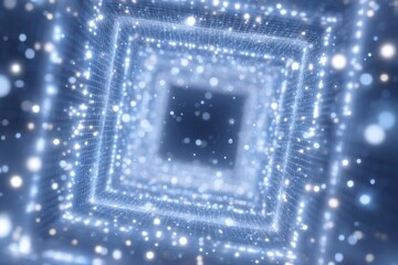 A blue tunnel with a lot of light shining through it. The tunnel is very long and narrow