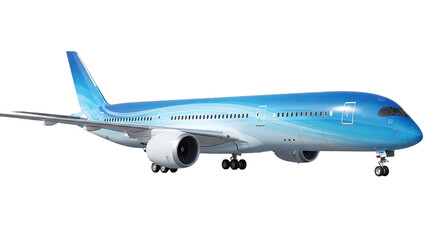 Obraz premium Modern blue passenger airplane, widebody jet airliner, isolated on transparent background, side view