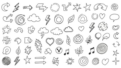 Collection of Hand-Drawn Doodle Icons and Symbols for Creative Design Projects