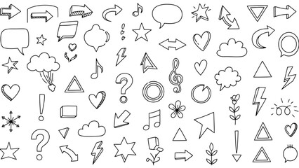 Collection of Hand-Drawn Doodle Elements and Icons on White Background