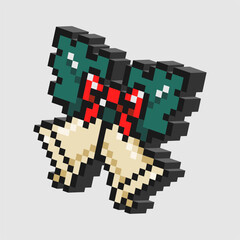 Obraz premium Retro Christmas Ribbon Ornament Design in Isometric Pixel Retro Style with Simple Shading