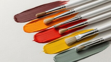 Paintbrushes with vibrant color strokes on canvas, illustrating artistic creation and craft.