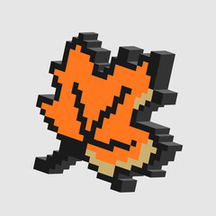 Naklejka premium Retro Autumn Leaf Design in Isometric Pixel Retro Style with Simple Shading