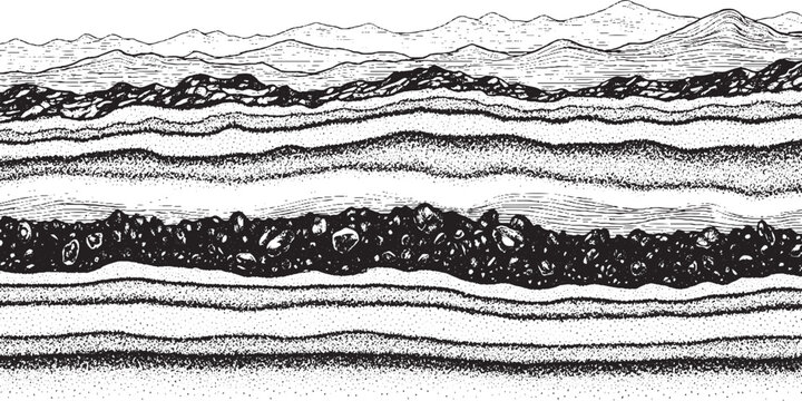 Crosssection of Earths geological strata showing layers of rock and soil.