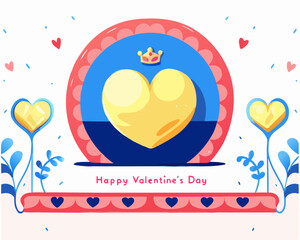 Colorful hearts and a crown a cheerful valentine s day illustration