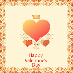 A decorative valentine s day card with a heart crown and floral elements