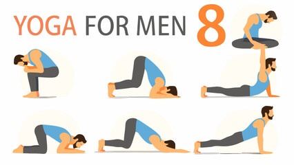 Yoga poses for men illustrated in a vector graphic style