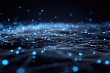 Abstract digital network; glowing nodes and connections on dark background