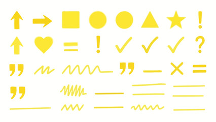 Fototapeta premium Yellow highlighter marks and symbols collection for design on white background