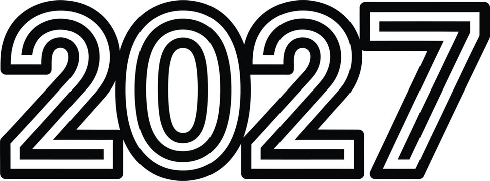 Bold black and white number 2027 with a retro multiline concentric outline style. - Powered by Adobe