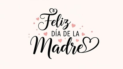 Happy Mother's Day elegant script typography design with pink hearts on a light background, celebrating maternal love and appreciation.