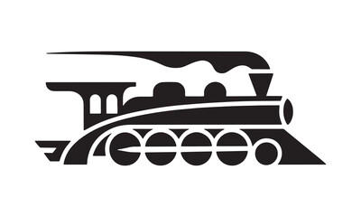 Obraz premium Streamlined classic steam locomotive with smoke black and white side view vector illustration