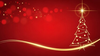 Elegant golden christmas tree silhouette, red festive background